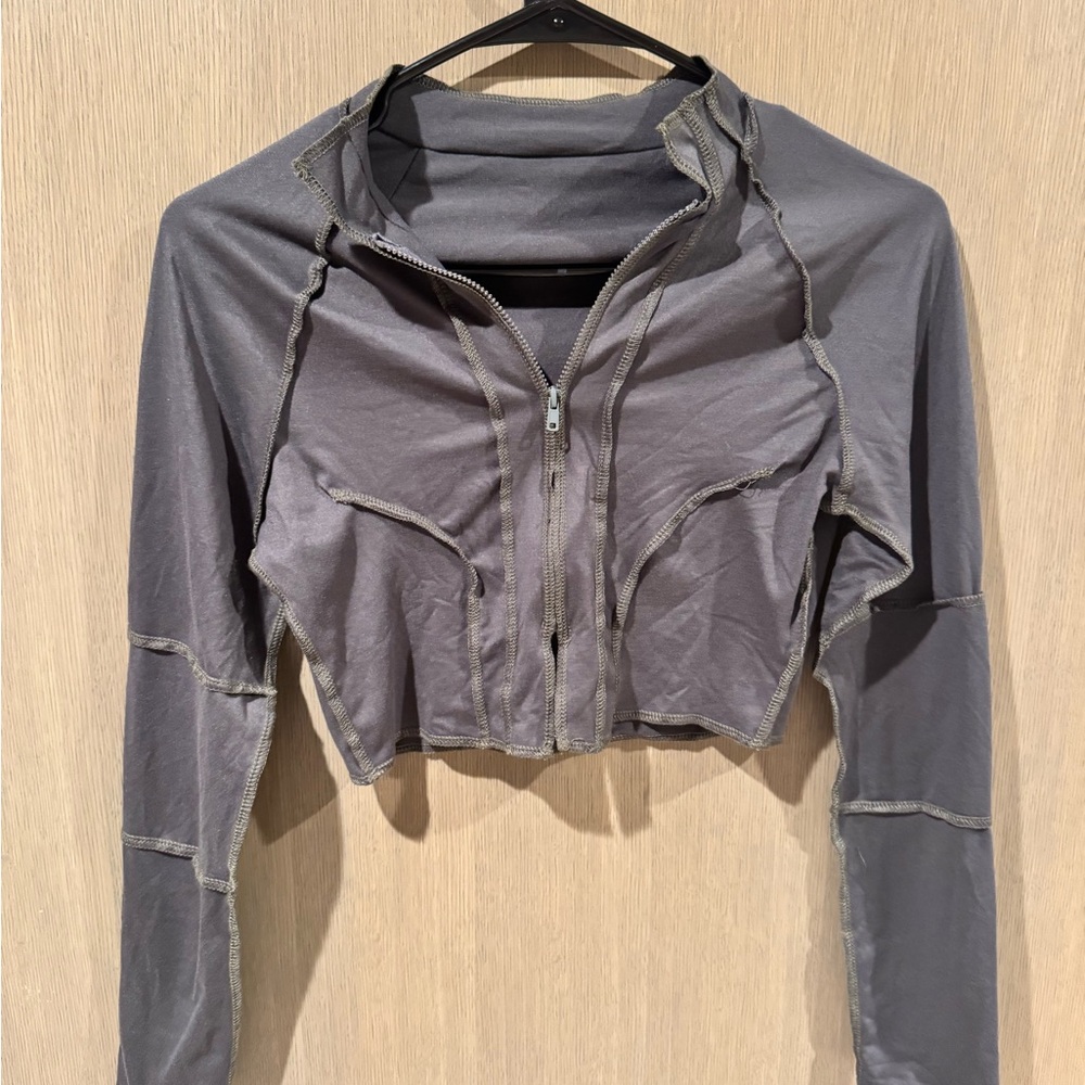 SHEIN Dark Gray Zip-Up Crop Top